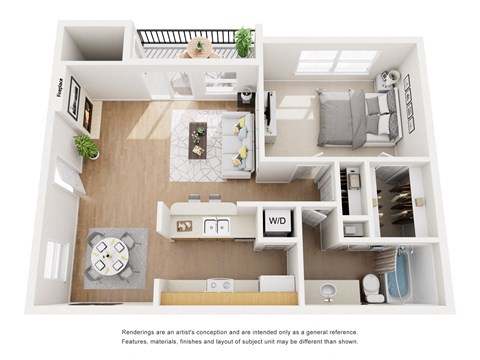 Hudson 1 Bed 1 Bath Sq. Ft.: 693 Floor Plan at The Manhattan Apartments, Dallas, TX, 75252